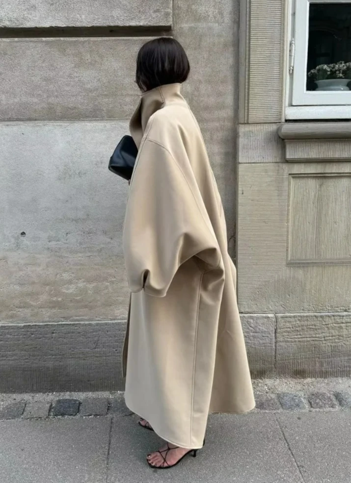 سترة واقية سيدة الخريف Highstreet JacketFashion الكاكي طويل خندق معطف المرأة عادية التلبيب الوقوف طوق واحدة الصدر فضفاضة #2