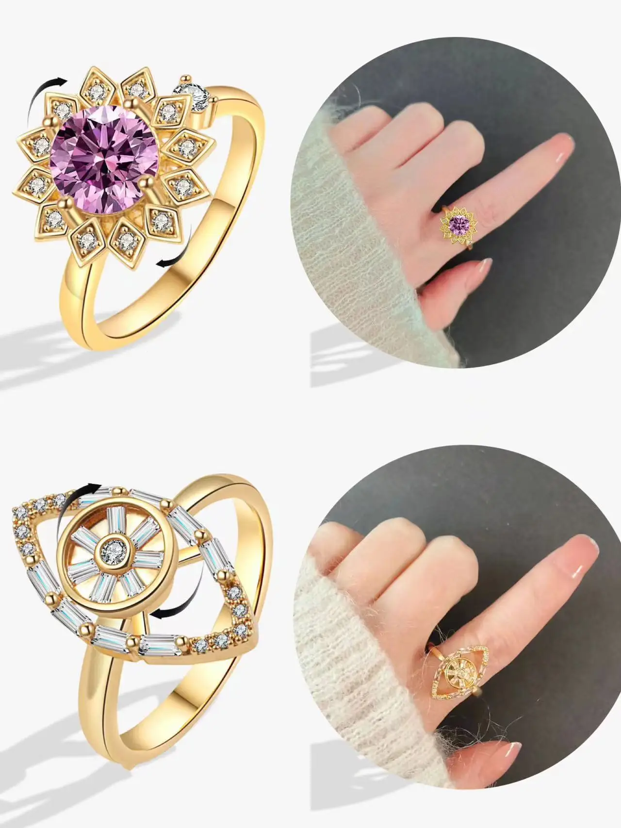 A Variety Of Zircon Rings Woman Luxury Pearl Accessories Rotate Freely Anxiety Rings For Girl Fidget Toy 2025New Fashion Jewelry