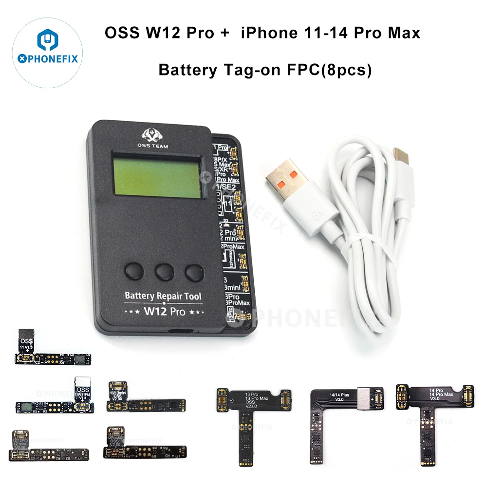 OSS W12 Pro เครื่องตั้งโปรแกรมซ่อมแซมแบตเตอรี่สำหรับ iPhone 11, 12, 13, 14 Pro Max การซ่อมข้อมูลผิดพลาดการแจ้งเตือนสุขภาพเครื่องมือปรับเปลี่ยนครั้ง