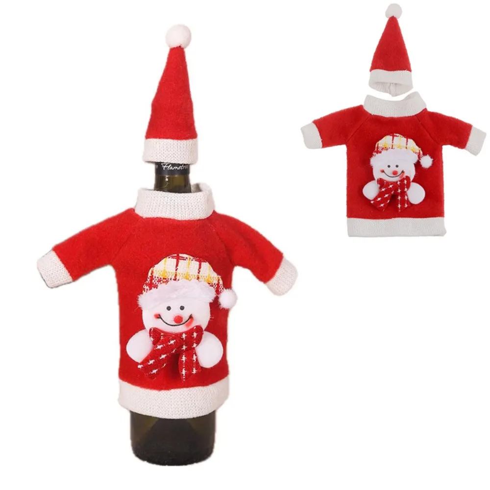 Knitted Wool Christmas Wine Bottle Covers Santa Claus Snowman Wine Bottle Bag Ornaments Decorations Party Table Decor Christmas