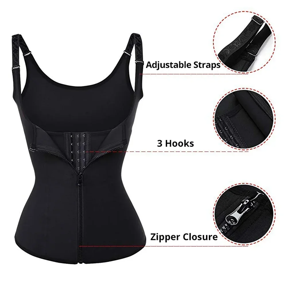 Cintura trainer tank top para mulher zíper corpo shaper barriga controle sem mangas topo, activewear feminino corpo moldar roupa interior