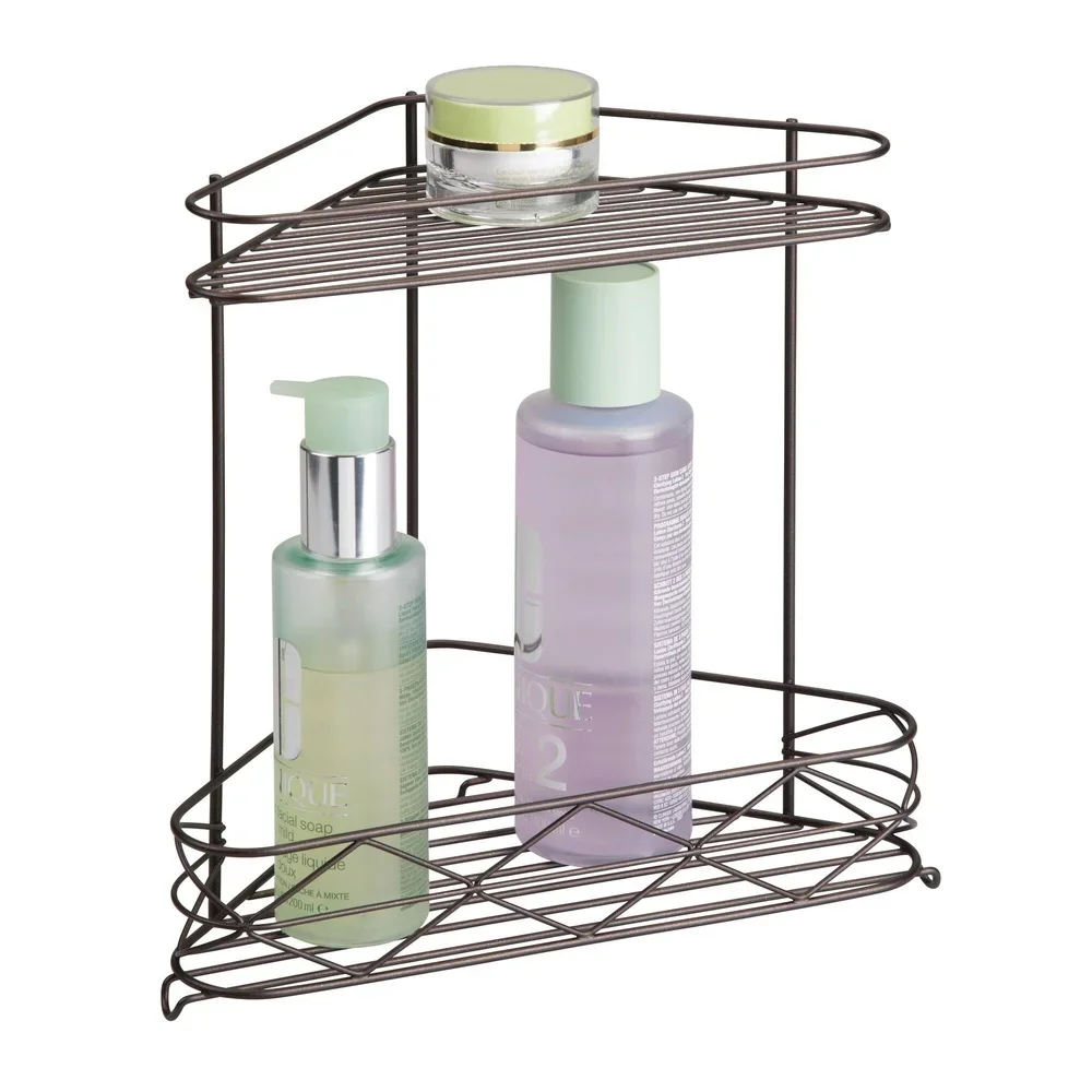 رف تخزين منظم دش ركن فولاذي مقاوم للصدأ، رف تخزين قائم بذاته، رف سلكي من طبقتين، غرف مختلفة مثالية