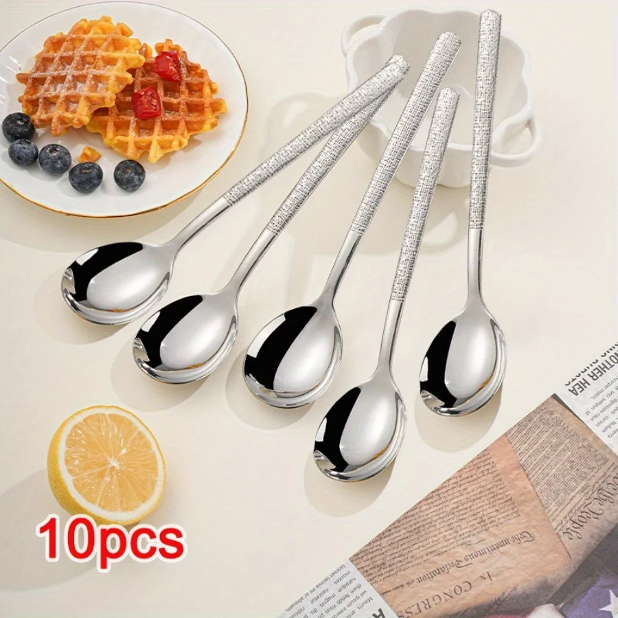 

10pcs stainless steel long handle spoon hammer pattern spoon suitable for family restaurant hotel cafe dishwasher available