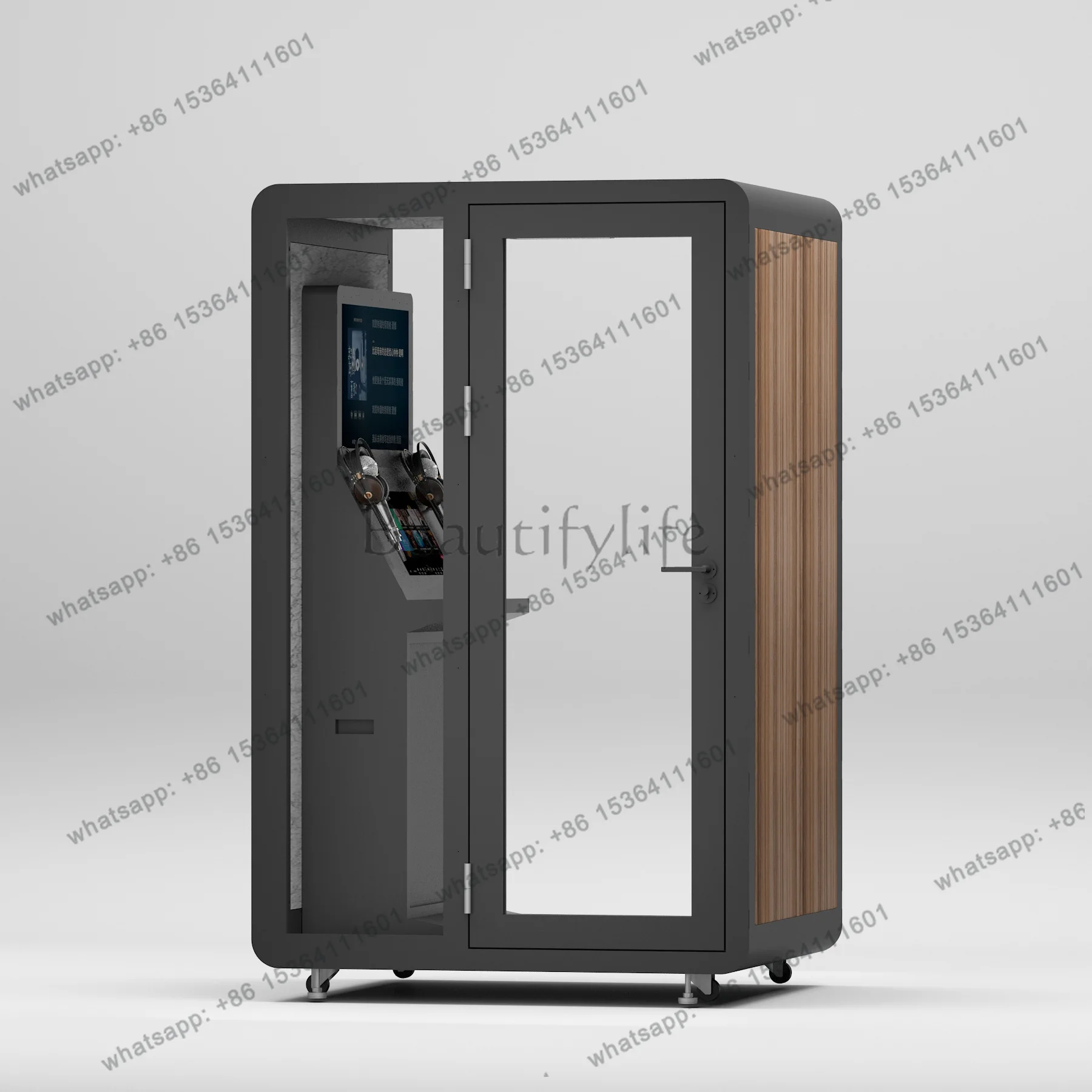 Wood grain black singing and reading soundproof room equipped with universal wheel for easy movement