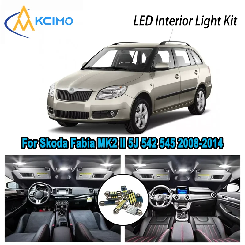 

For Skoda Fabia MK2 II 5J 542 545 2008-2014 Premium Bright LED Interior Dome Map Trunk Light Kit Car Led Lamps Canbus No Error