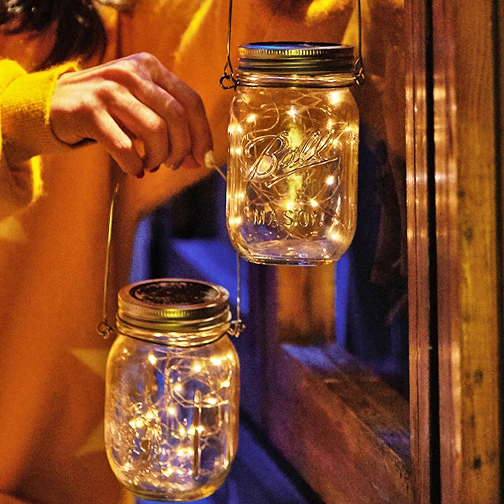 Solar Power Mason Jar Lid Luzes LED, luz de fadas impermeável, luz de Natal, guirlanda, casamento, decoração do jardim, 1m, 2m