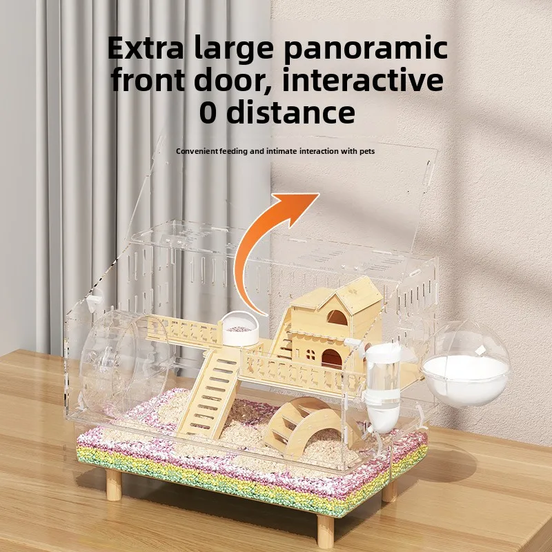 60cm Large Acrylic Hamster Cage with Full View Design Premium Syrian Hamster Villa Removable Tray & Exercise Wheel Breeding Box view 4