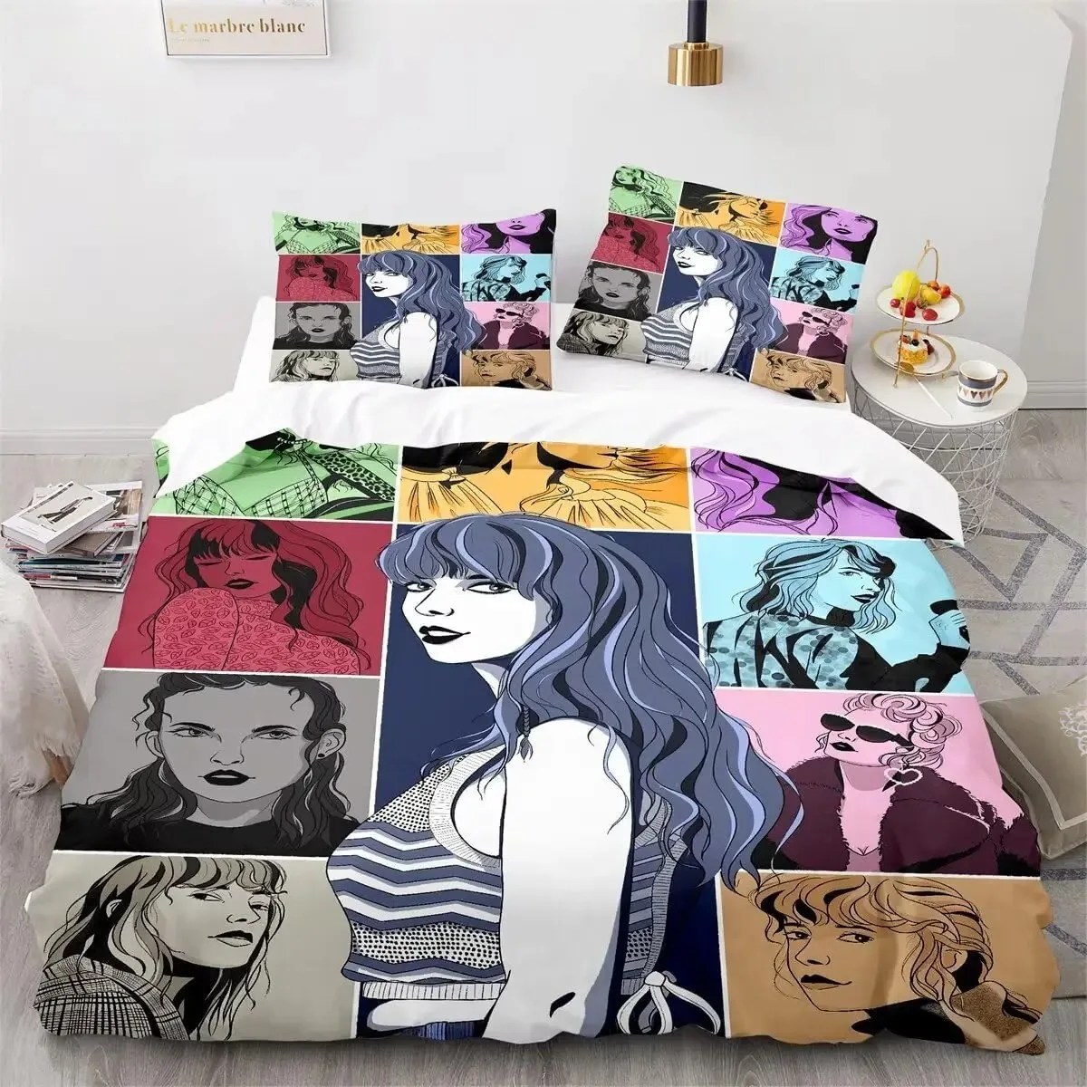 

Female Singer 3D Printed Quilt Cover Single T-Swift Bedroom Bed Bedding Set with Zipper and Pillowcase for Kids Adults
