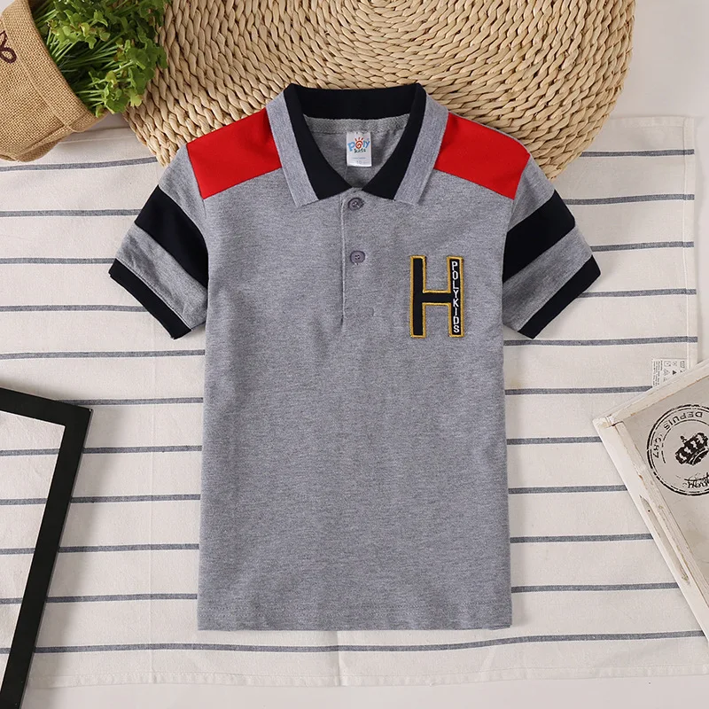 

Summer Child Clothing Cotton Kids Boy Polo Shirt Top Baby Boy Patchwork t Shirts Embroidery Fabric Tee Fashion 2-12year clothing