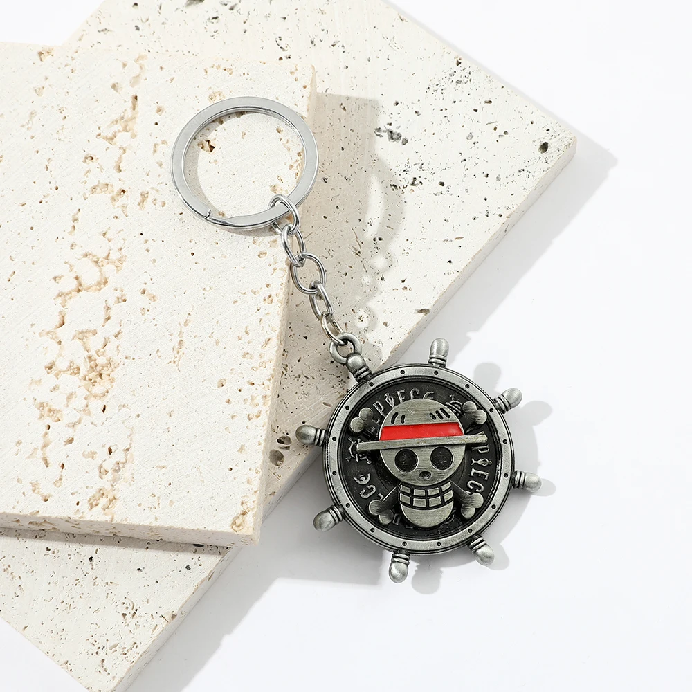 One Piece Luffy Rotatable Skull Keychain | Vintage Compass Metal Key Ring | Anime Fans Gift for Car Keys view 6