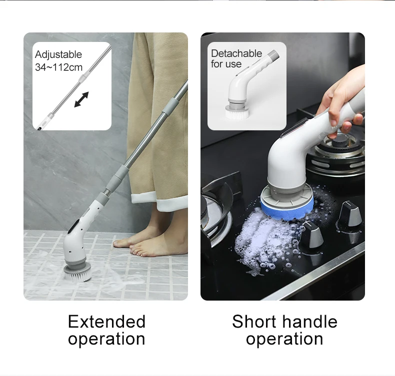 Elektrische Spin Scrubber Draadloze reinigingsborstel met 9 vervangbare opzetborstels Verstelbare verlenghandgreep voor badkamer
