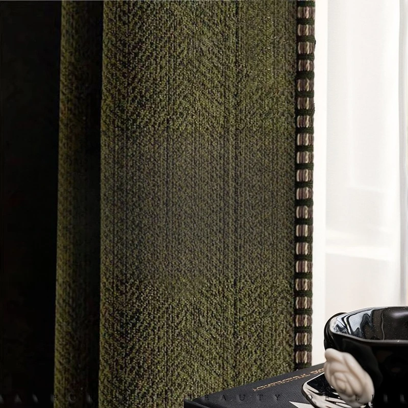 

American retro green jacquard chenille full blackout bedroom living room balcony