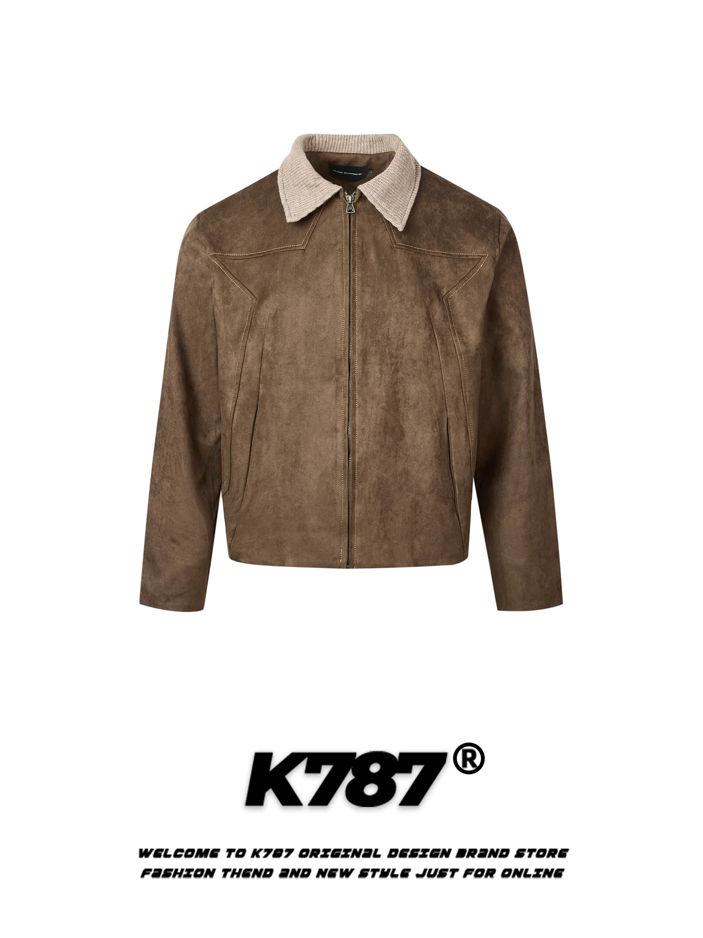 

K787 American Street Sle Deconstructed Patchwork Collar Jaet Loose Fit ex Casual Trendy Spring Outerwear for Couples