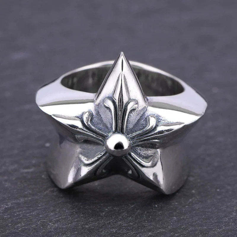 

S925 чистое серебро властная личность пентаграмма ретро кольцо панк тренд хип-хоп мужское кольцо