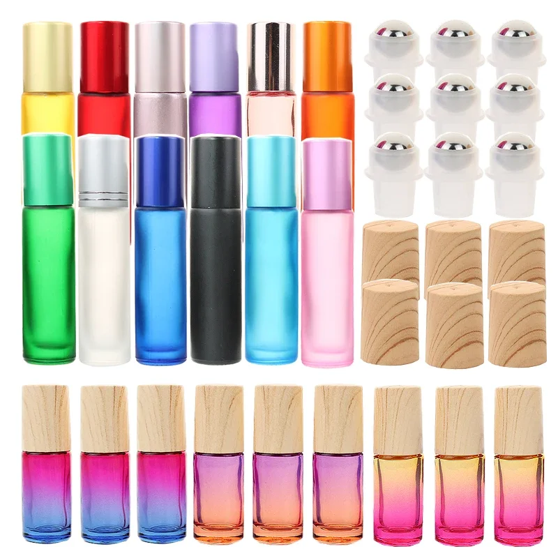 

50pcs 5/10ml Frosted Colorful Glass Roll on Bottle for Essential Oil Vials with Roller Metal Ball Refillable Bottles Containers