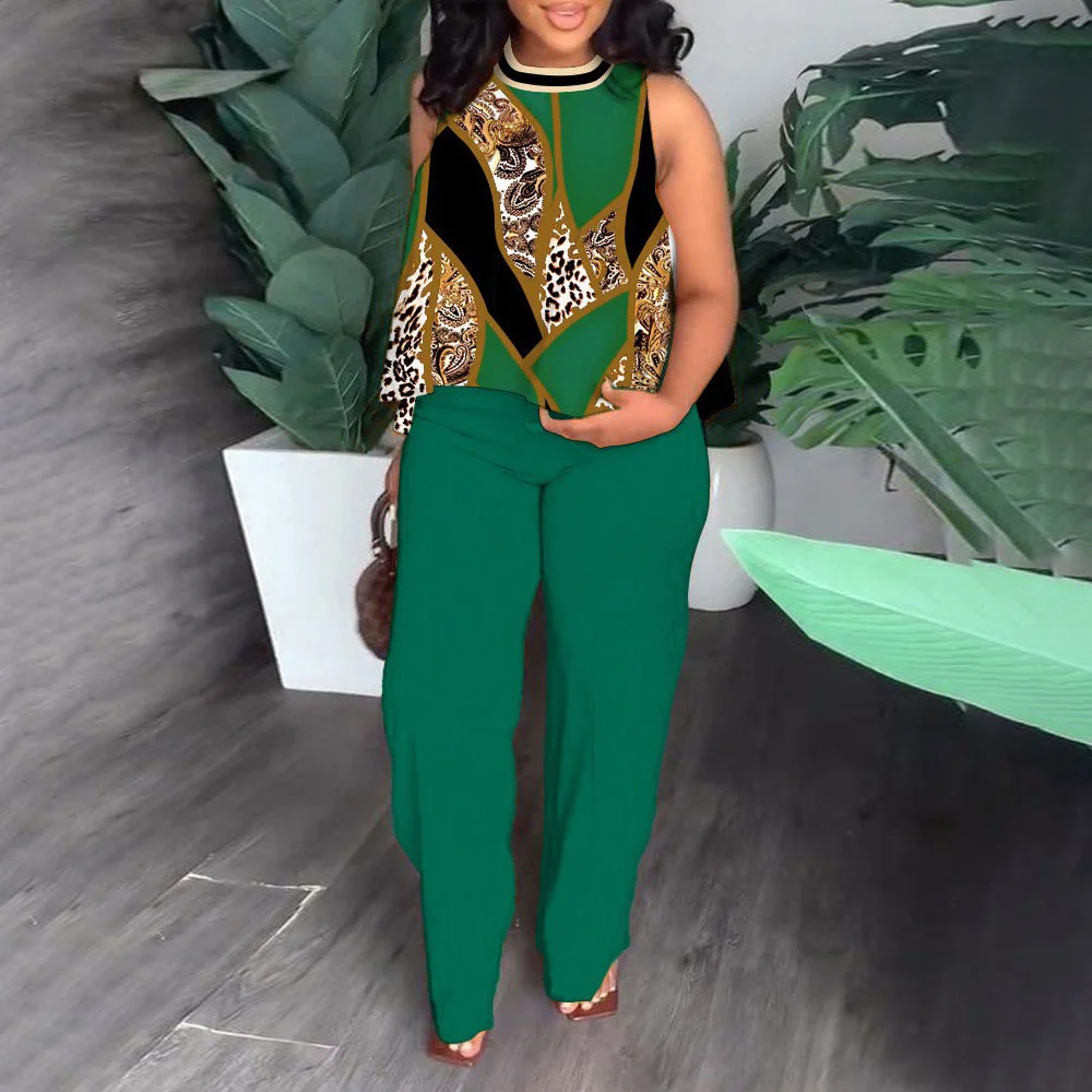 Cutuly Set 2 potong pakaian wanita musim panas, Tank top tanpa lengan motif, pakaian klub 2023 kaki lebar, liburan modis