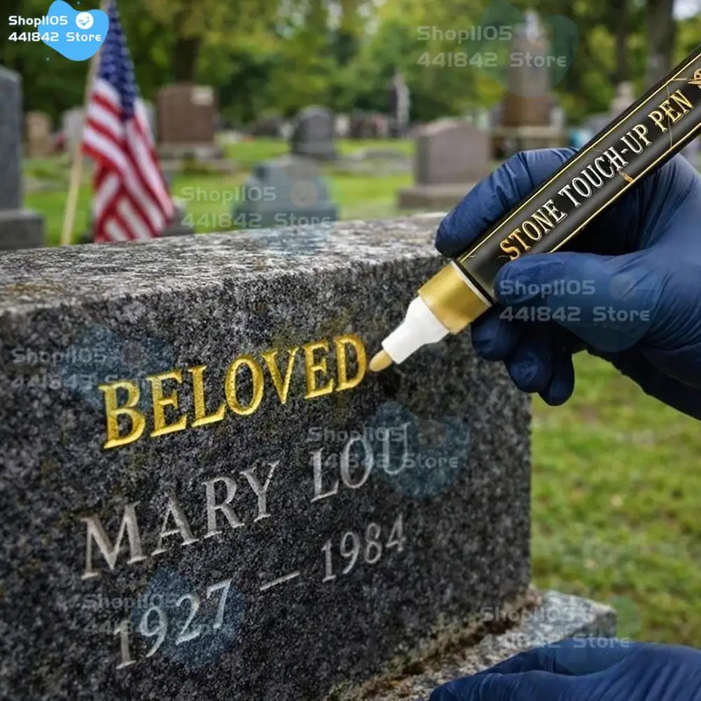 

Golden Tombstone Marker Pen for Headstone Repair, Quick-Drying Waterproof UV Resistant Paint Marker for Grave Marker Lettering