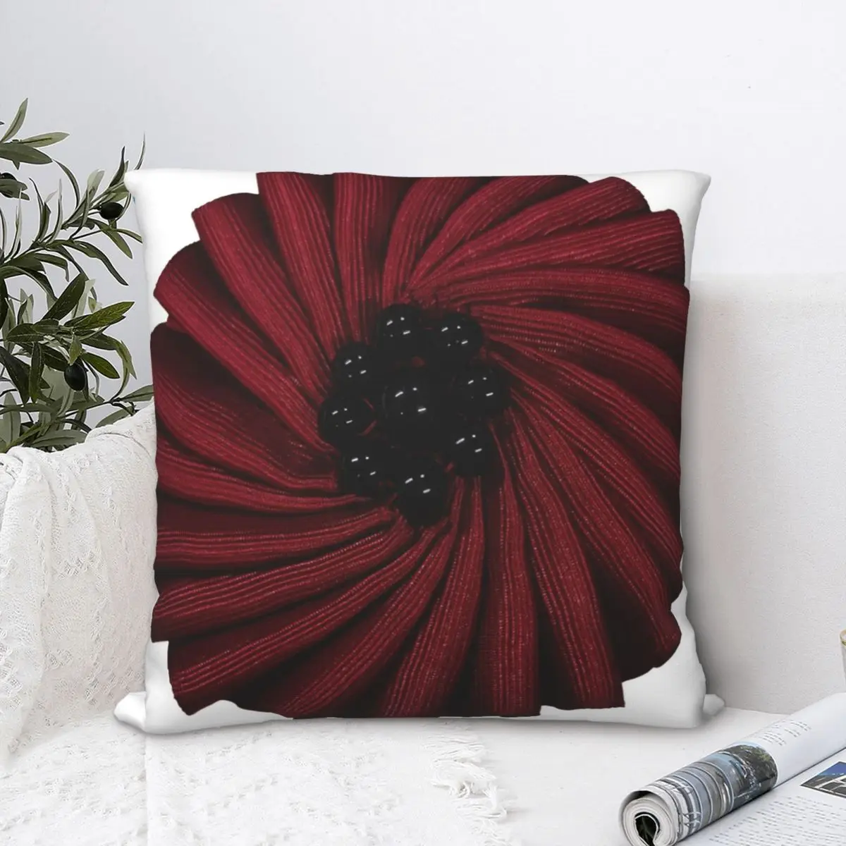 Red Poppy Coquette Square Pillowcase Polyester Pillow Cover Velvet Cushion Decor Comfort Throw Pillow For Home Car