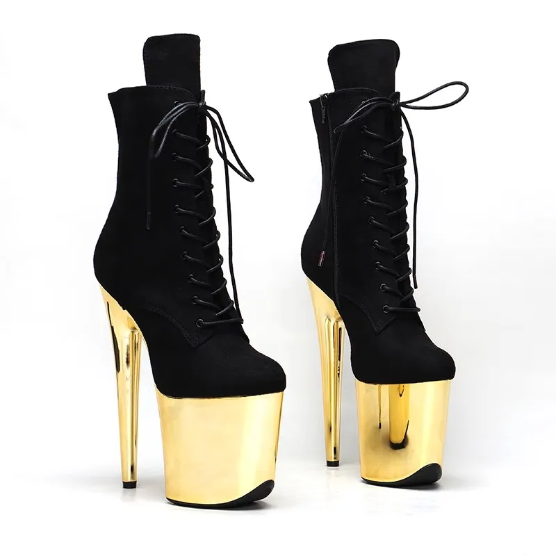 

New Fashion Flock Upper Sexy Exotic Pole Dancing Shoes 20CM/8inches High Heel Round Toe Platform Women's Modern Ankle Boots 164