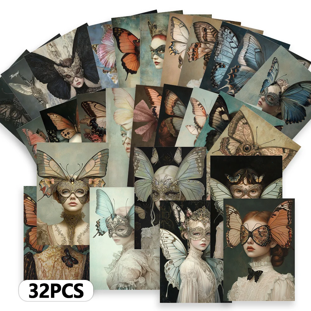 32 Stück, Postkarten mit Schmetterlingsflügelmotiven, Dekoration/Grußkarten/Postkarten, hochpräziser Druck, zum Sammeln und verschicken geeignet