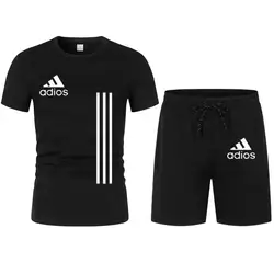 Men's T-shirt and short-sleeved fitness equipment luxury sportswear casual fashion summer 2 pieces