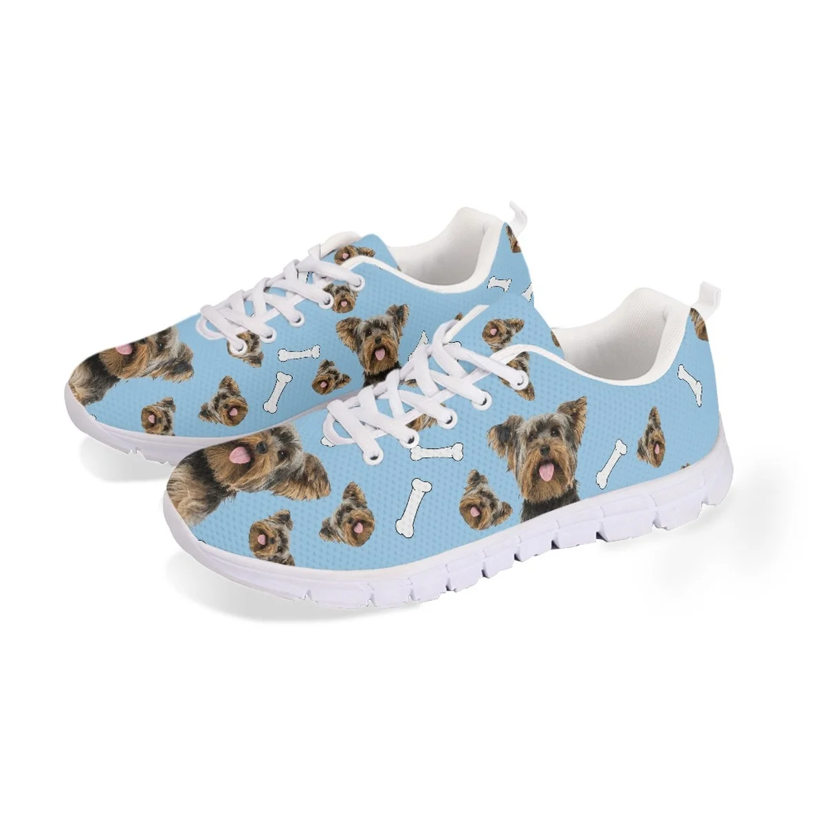 Instantart Schnauzer Sneakers Jaring Anak Perempuan Anjing Lucu Sepatu Flat Wanita Nyaman Ringan untuk Wanita Alas Kaki Berjalan Udara Sejuk Berenda