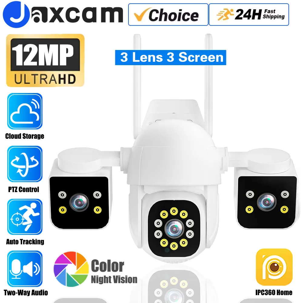 

6K 12MP WiFi Outdoor 3 Lens 3 Screens Camera Ai Motion Tracking PTZ 4K Video Camera Security surveillance Camera IPC360 Home