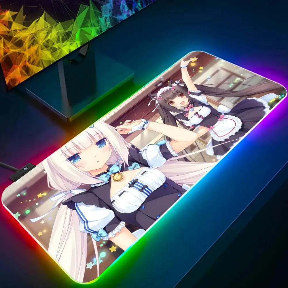 Game N-Nekopara Mouse Pad RGB Glow Personality Picture Custom PC Table Mat Carpet Mat Game Player Dedicated LED