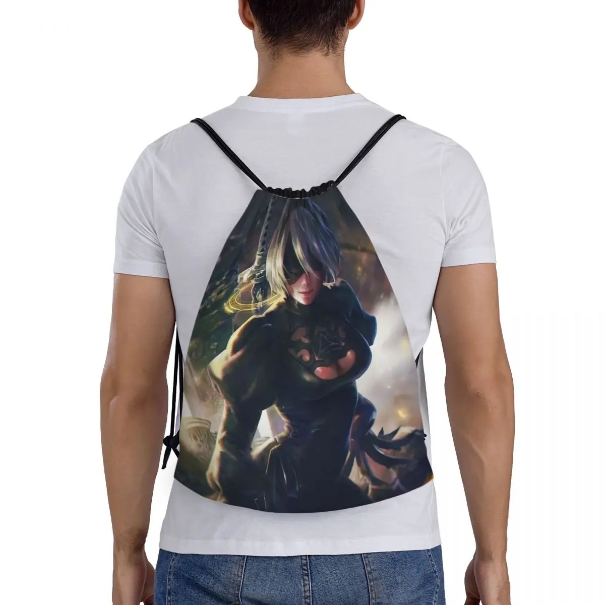 Benutzer definierte Anime Cartoon Spiel nier Automaten Kordel zug Taschen Frauen Männer leichte sexy Mädchen Yorha Sport Gym Lagerung Rucksack