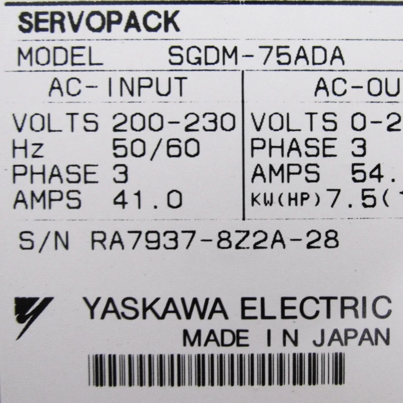 New In Box Yaskawa SGDM-75ADA Servo Drive Expedited Delivery