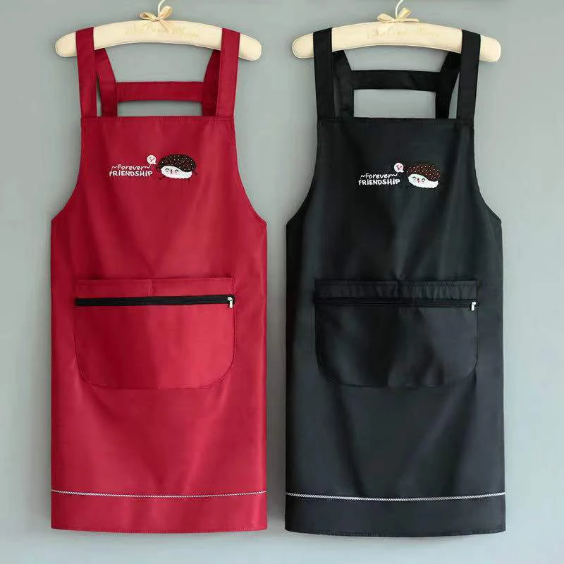 Fashionable Waterproof Apron With Zipper Pockets Fabric Cooking Apron With Front Pockets Household Handkerchief Clothing Cooking