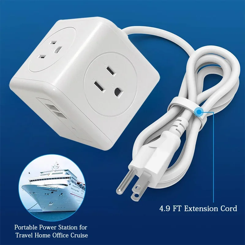 

USA Plug 4 AC Outlets Electrical Socket Power Strip 1.5M Extension Cable with USB USB-C Network Filter Charging for Home Office