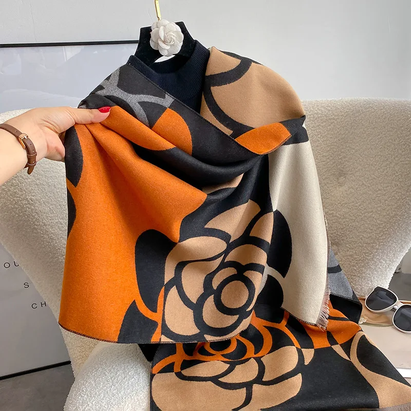 Luxury Cashmere Floral Scarf Winter Women Pashmina Shawls Warm Blanket Wraps Female Foulard Bandana Brand Thick Scarves Hijab