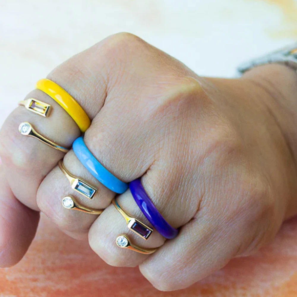 925 Sterling Silver Opening Rings Colorful Square Zircon Cocktail Ring For Women Girls Unique Hiphop Party Jewerly