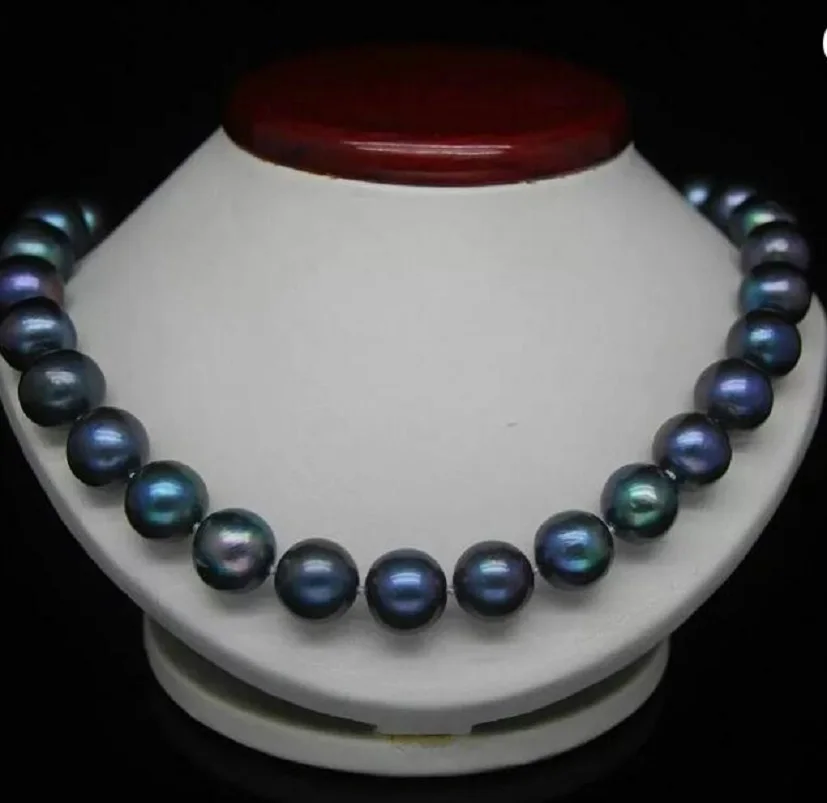 natural 9-10mm South Sea black nearlycircular pearl necklace with 16/36 inch AAA