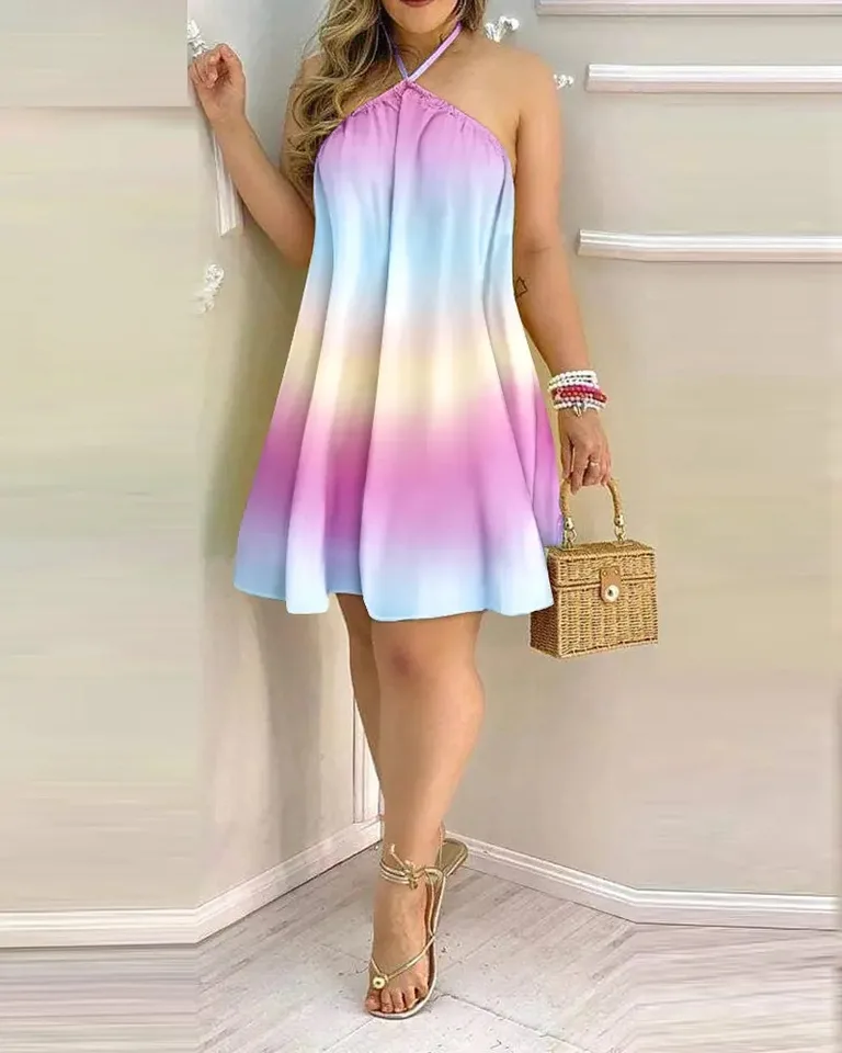 Vestido Boho de Mujer con Estampado Floral, Cuello Halter, Espalda Descubierta, Elegante para Primavera Verano, Fiesta y Boda 4