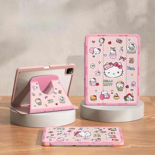 Funda Hello Kitty para iPad Funda IPad Air 3 4 5 M2 M3 A16 Pro 3 4 5 Funda protectora 9th 10th 11th Gen Funda para tableta con soporte giratorio