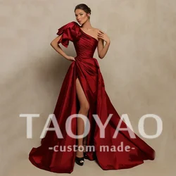 Red Satin A-Line One Shoulder Wedding Dress Prom Dress Formal Evening Dresses Ladies Dinner Party Dresses Vestidos De Noche