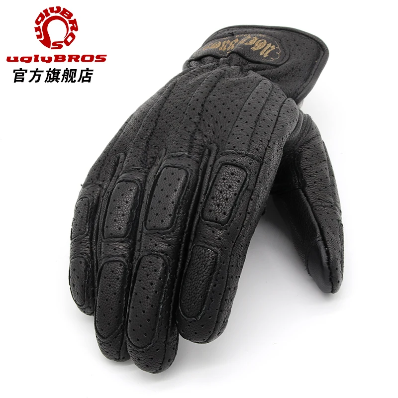 uglybros UBS551 Motorcycle gloves Summer Breathable leather motorcycle fall protection Touch screen retro Harley protection