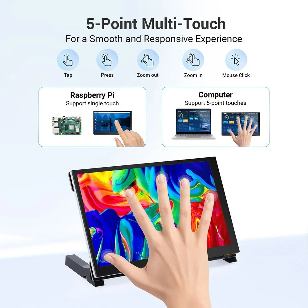 7-inch IPS DSI Capacitive Touch Screen Display 800*480 for Raspberry Pi 5/4/3 BB Black/PS4 and Xbox with Pro Stand