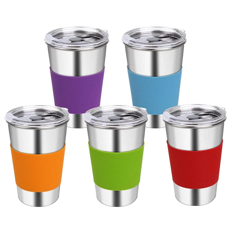 ABRW-Stainless Steel Kids Cups With Lids,16Oz Spill Proof Kids Tumbler With Lids,Metal Kids Water Cups With Lids