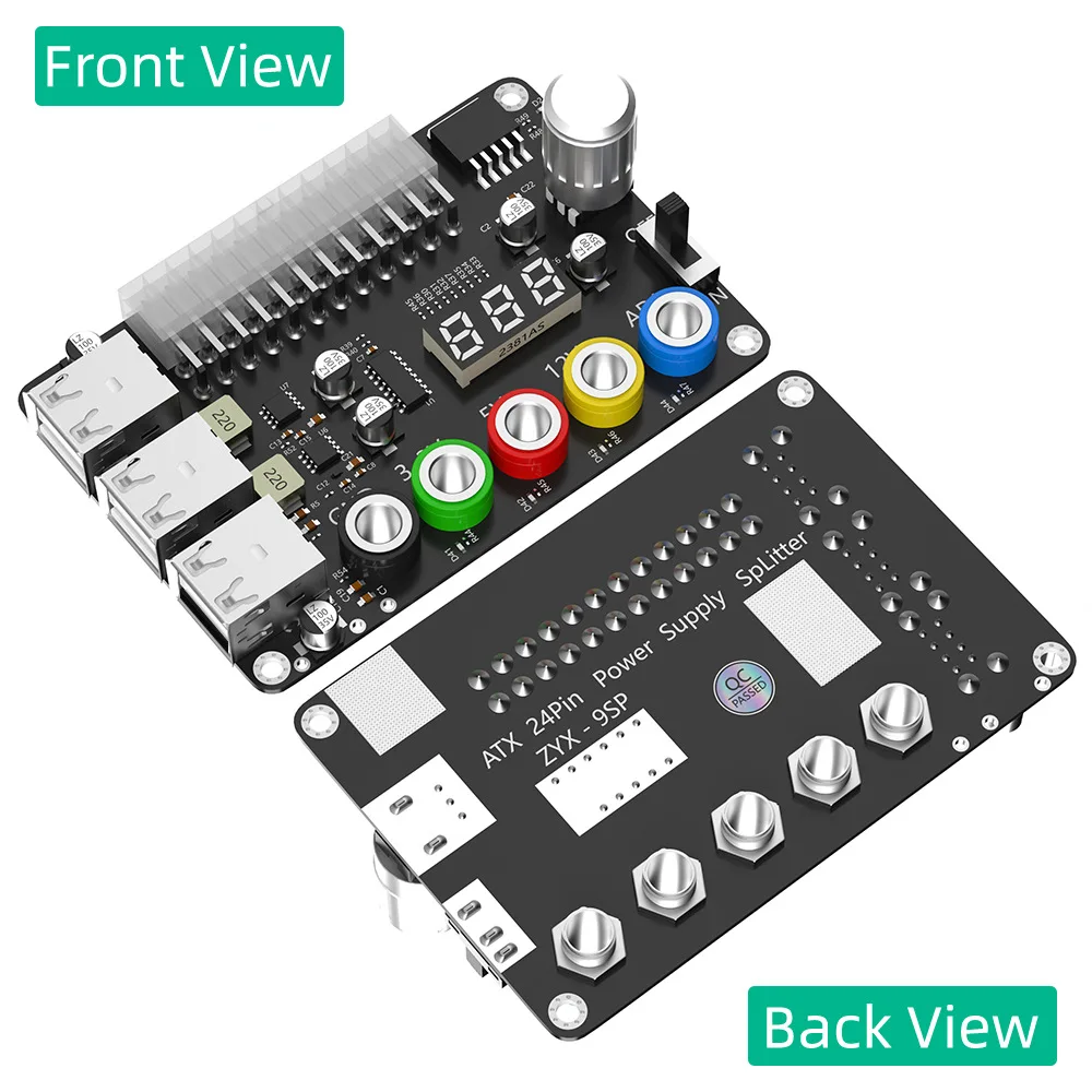 24Pin ATX Power Supply Breakout Board Power Module Adapter Connector Adjustable Voltage Knob 6 Port USB 2.0 Supports QC2.0 QC3.0