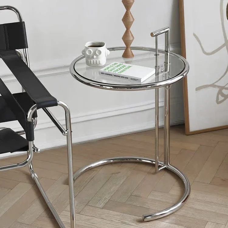 Lifting small round table, simple medium and ancient style coffee table, modern glass transparent shelf