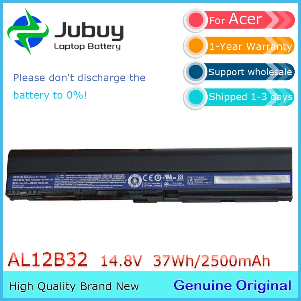 AL12B32 14.8V 2500mAh Original Laptop Battery for Acer TravelMate Aspire One 756 725 V5-131 V5-171 C710 AL12A31