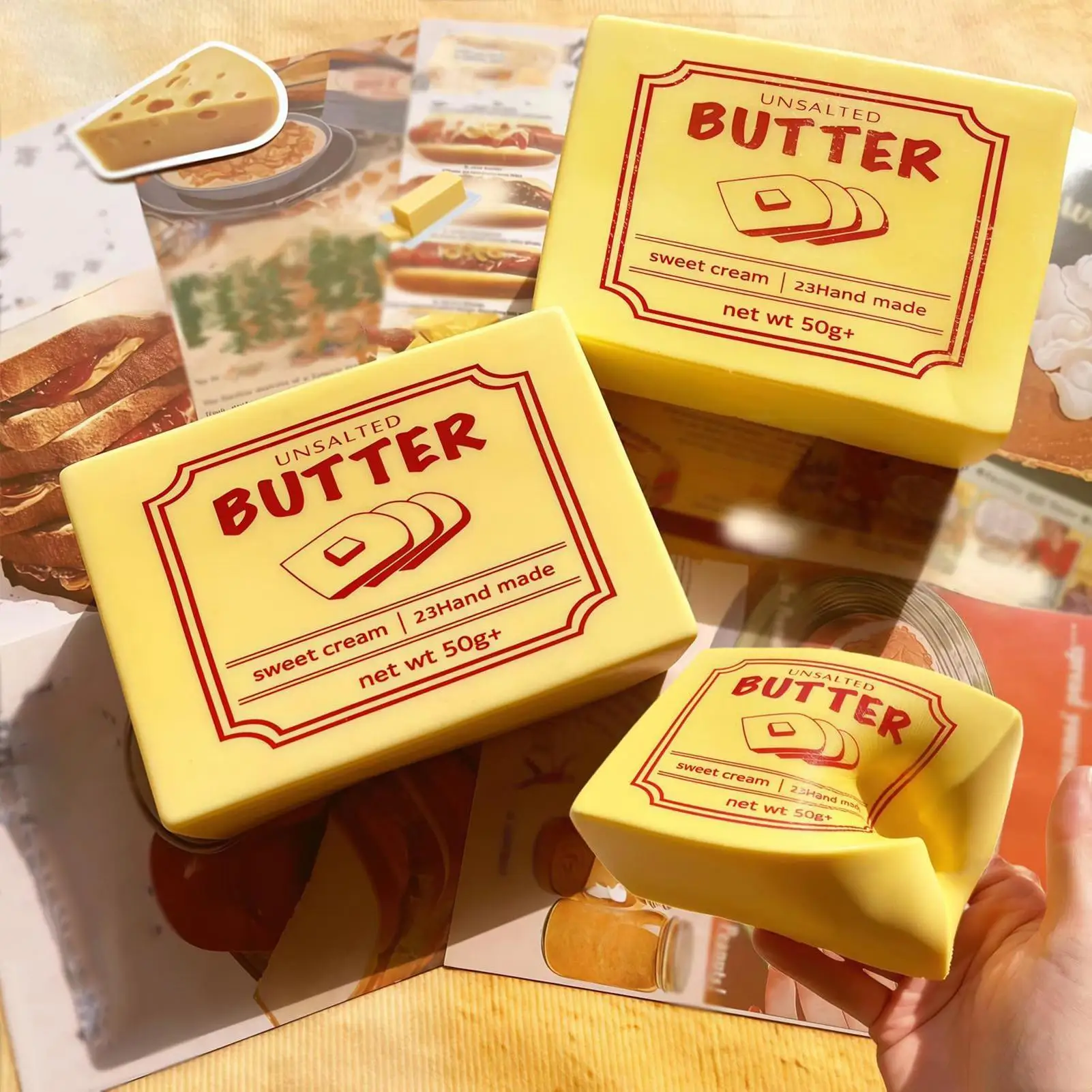 Squishy Simulated Butter Block Squeeze Toy Soft Stress Relief Slow Rising Sensory Fidget Toy Gifts for Anxiety ADHD Autism Kids