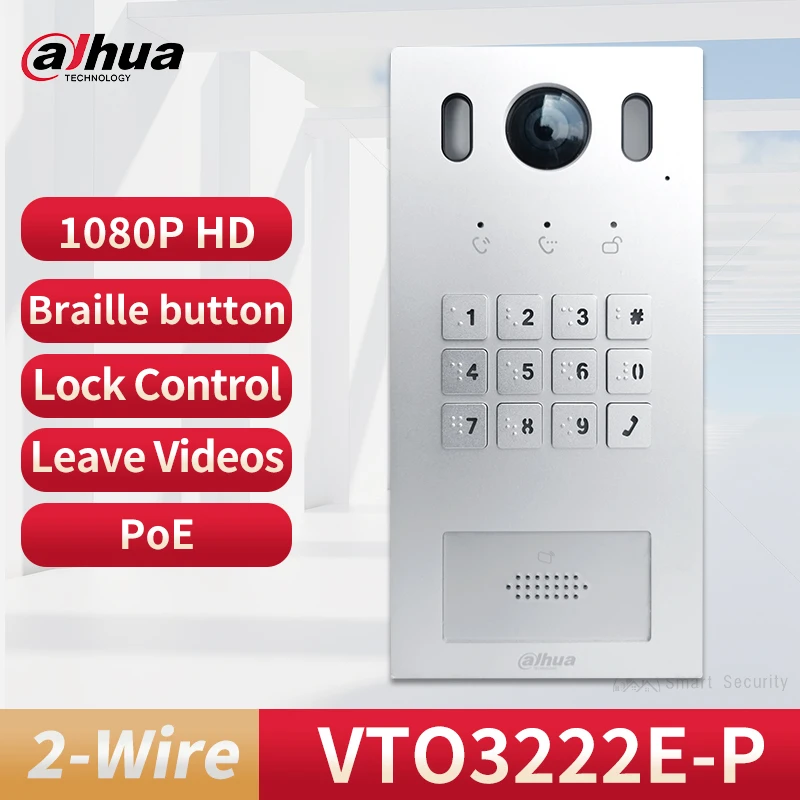 

Dahua 2-wire IP Villa Door Station 1080P HD PoE Video Intercom Braille Button RS-485 Wiegand Apartment Villa Doorbell VTO3222E-P