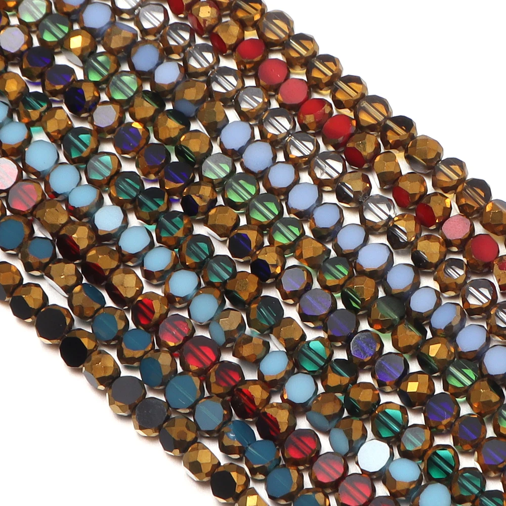 68 Stück/Lot 4 x 3 mm vergoldete Glasperlen, rund, flach, facettierte Kristallperlen für DIY-Schmuckherstellung, Halskette, Armband, Zubehör – Detail 2