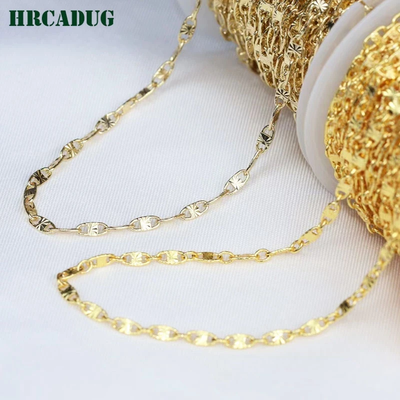 18K/14K Gold Plated Embossed Chains Fashion Glasses Chain For Women's Necklace Bracelet Jewelry Making Accessories Loose Chains