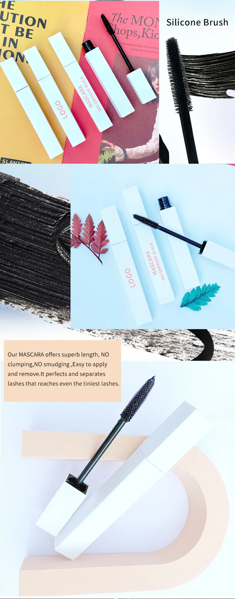 Private Label Mascara Custom Bulk Thick Lengthening Waterproof Makeup Slender Curly Cool Black Big Eyes for Beginners Non-smudge