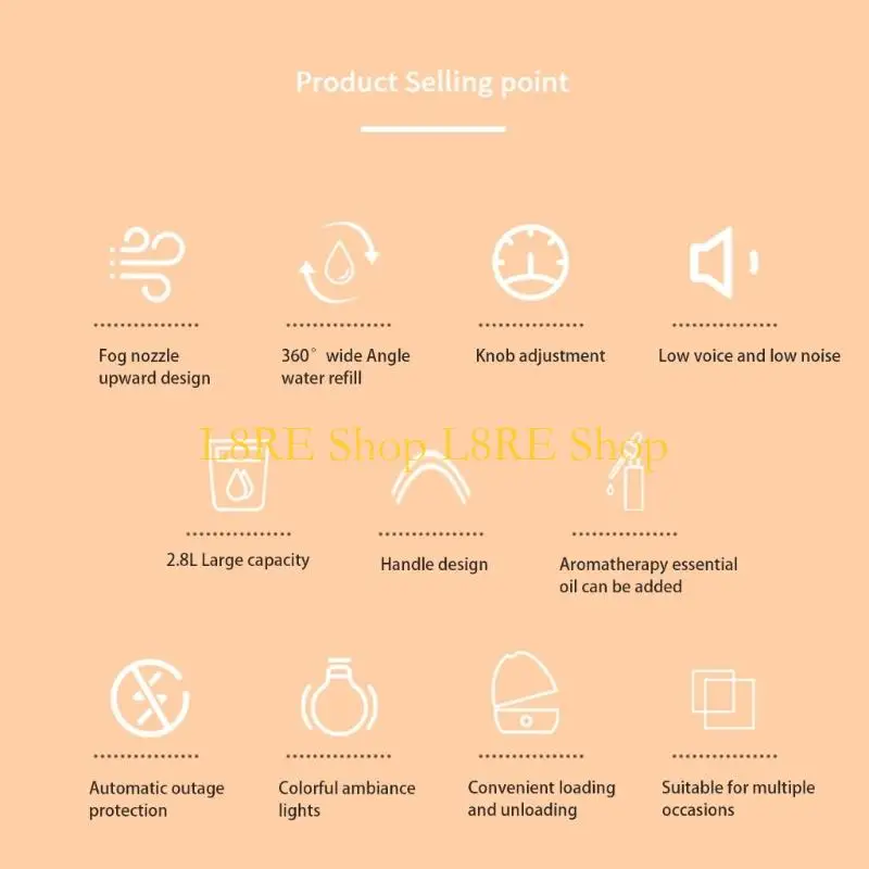 

L8RE Creative Large Humidifier 2800ML Capacity Portable Air Moisturizer Plastic Texture Suitable for Fashion Living Space